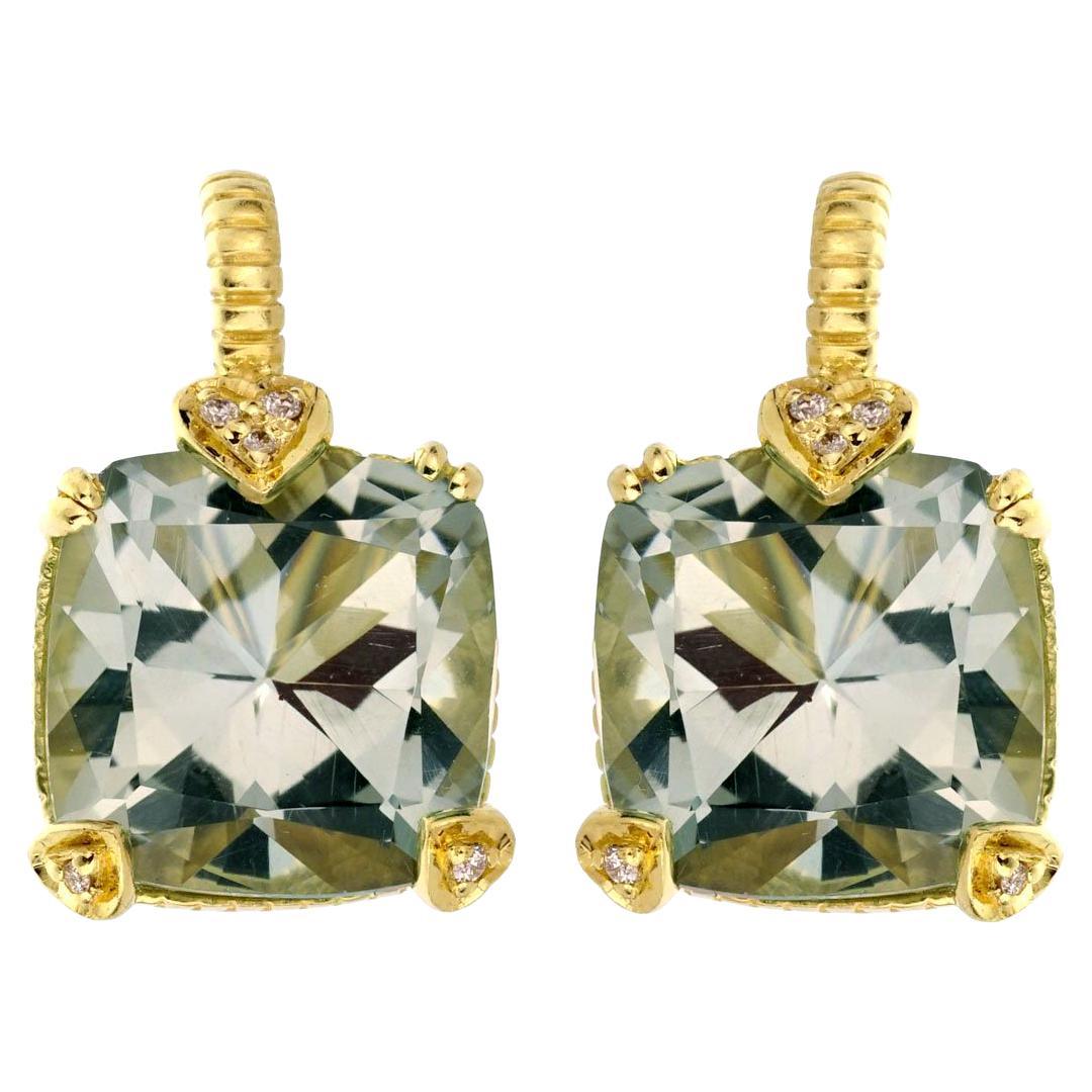 Judith Ripka Diamond Blue Quartz Gold Earrings