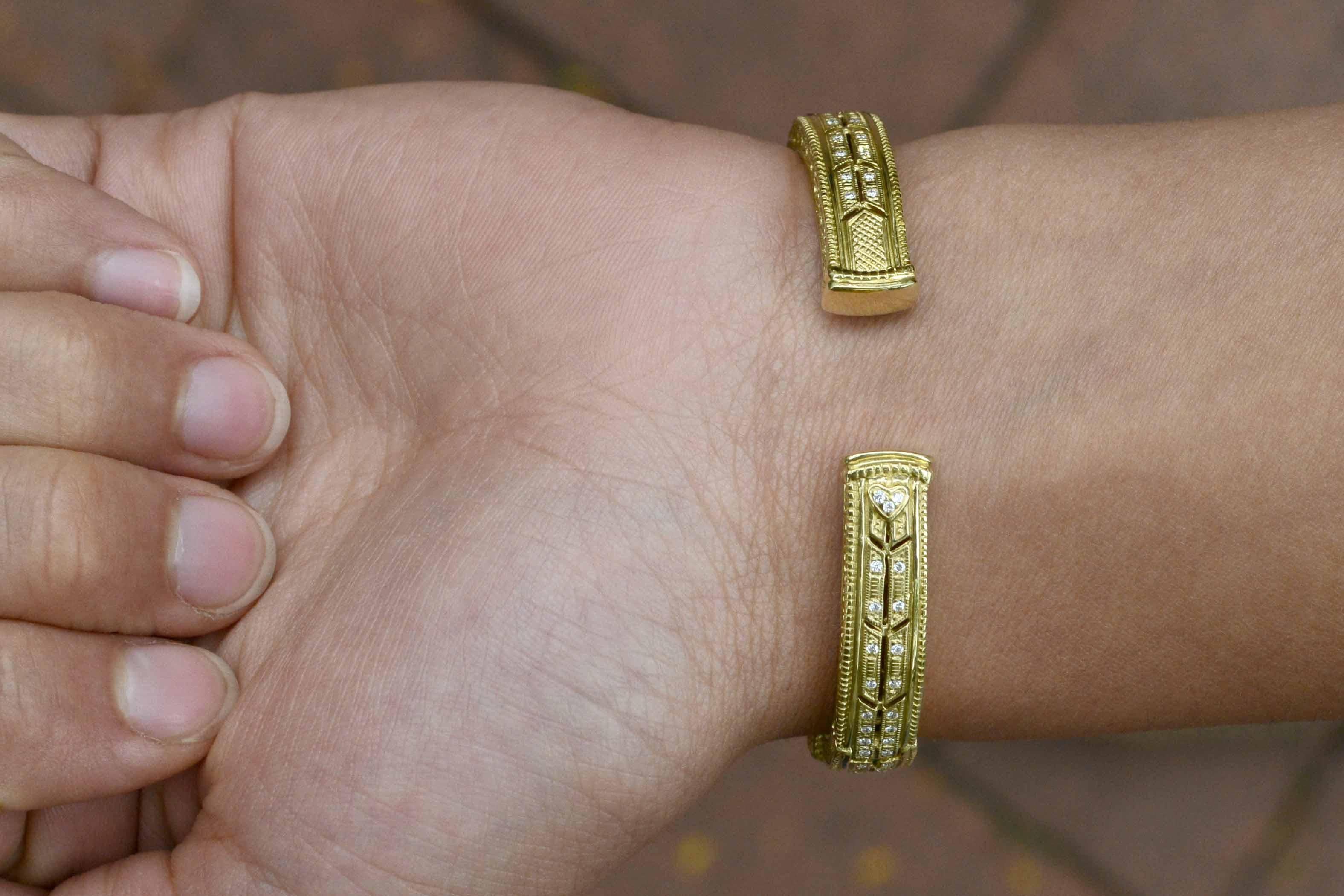 Etruscan Revival Judith Ripka Diamond Bracelet Cuff Bangle Heavy Yellow Gold Etruscan Granulation