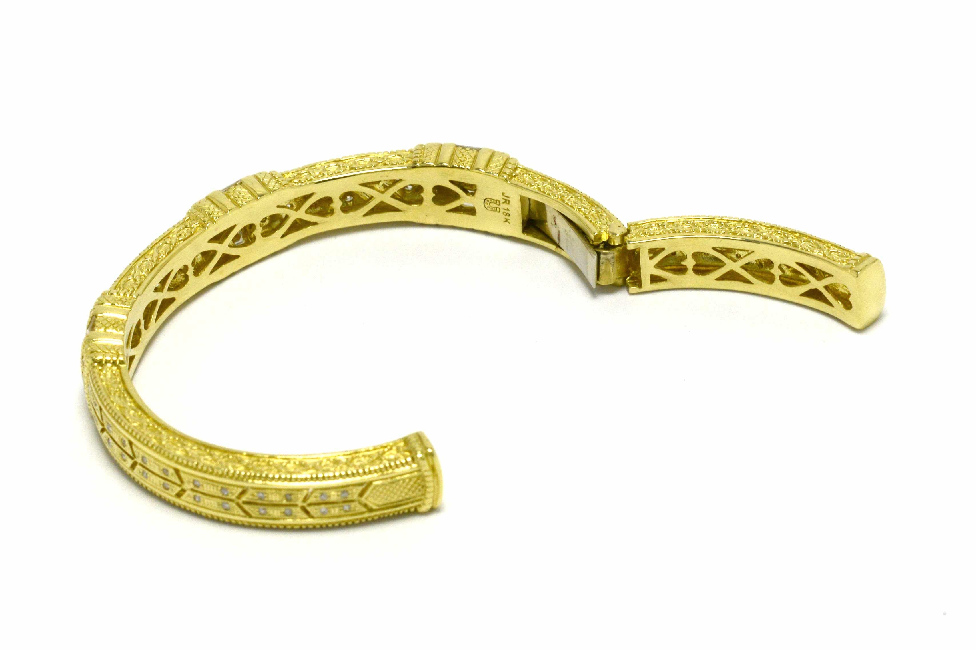 Women's Judith Ripka Diamond Bracelet Cuff Bangle Heavy Yellow Gold Etruscan Granulation