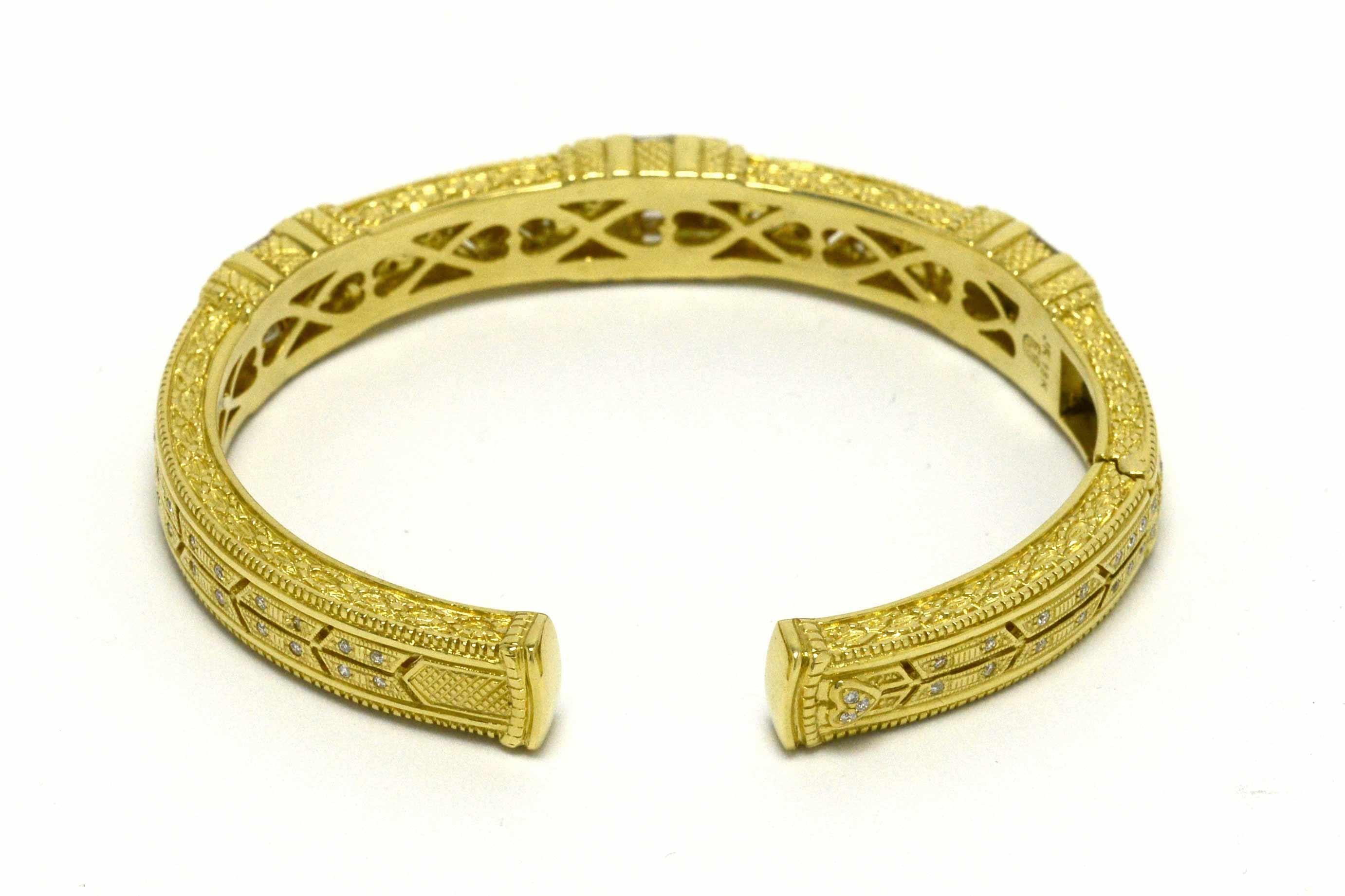 Judith Ripka Diamond Bracelet Cuff Bangle Heavy Yellow Gold Etruscan Granulation 1