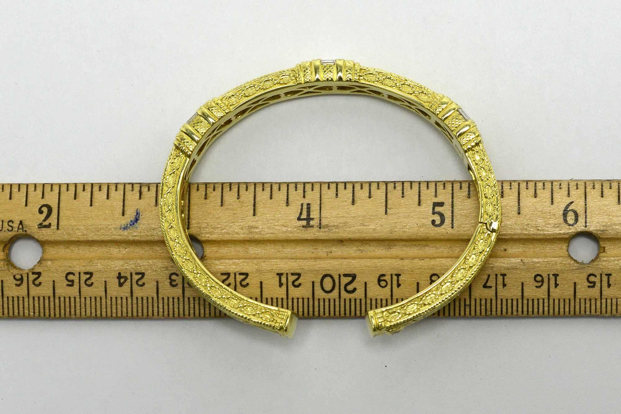 Judith Ripka Diamond Bracelet Cuff Bangle Heavy Yellow Gold Etruscan Granulation 2