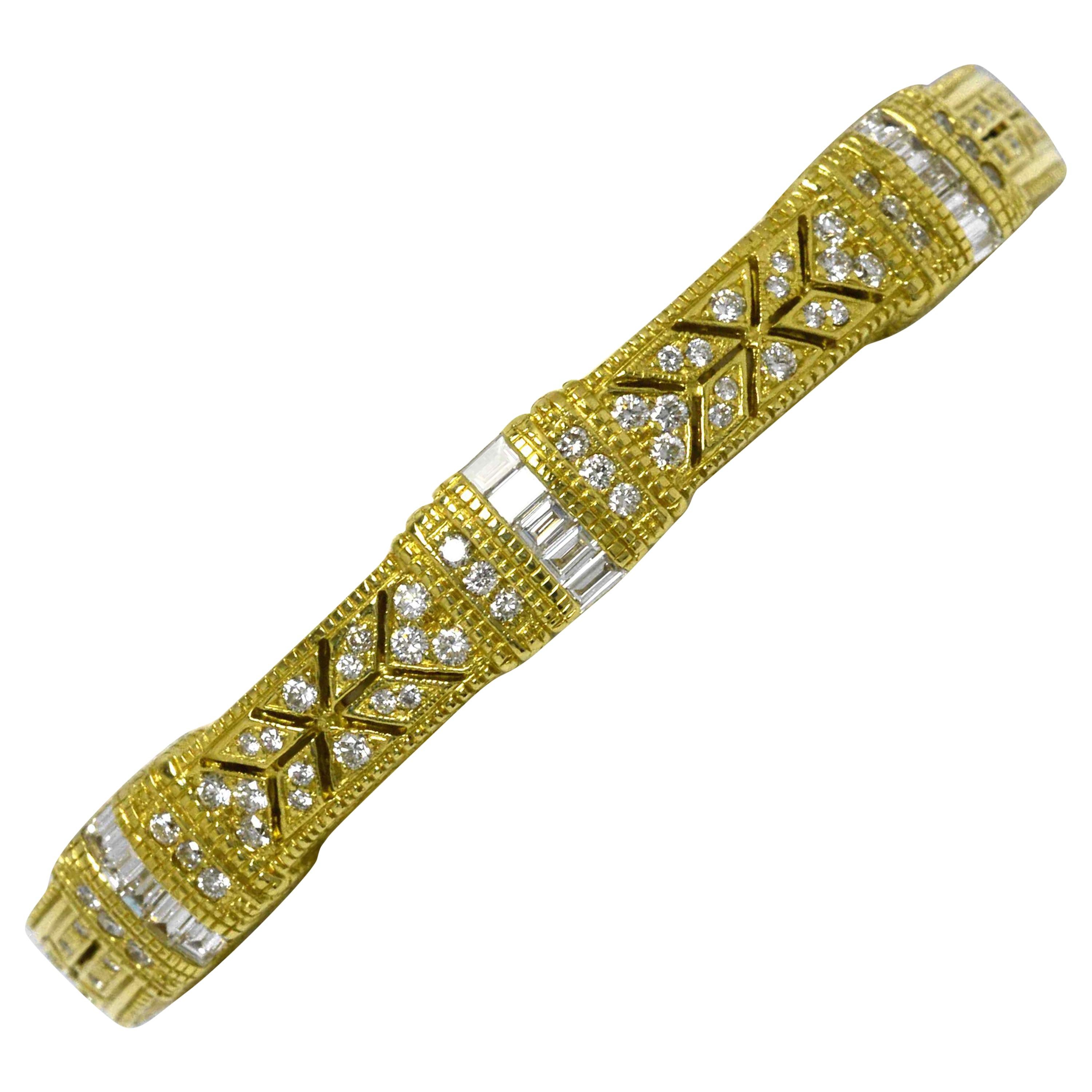 Judith Ripka Diamond Bracelet Cuff Bangle Heavy Yellow Gold Etruscan Granulation