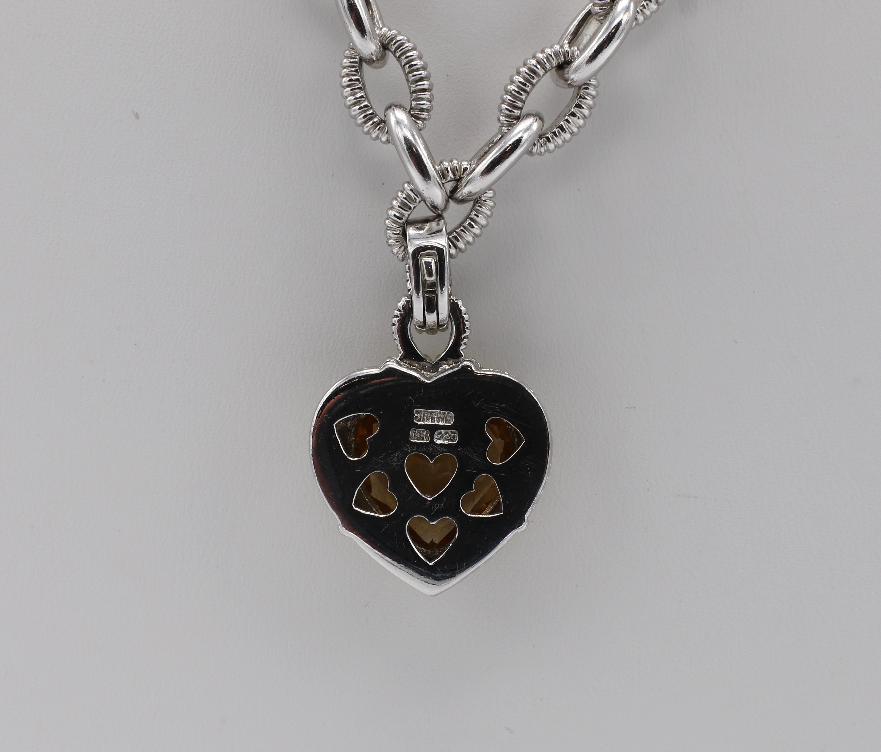 Judith Ripka Diamond & Citrine Heart Sterling Silver & 18K Gold Pendant Necklace 2