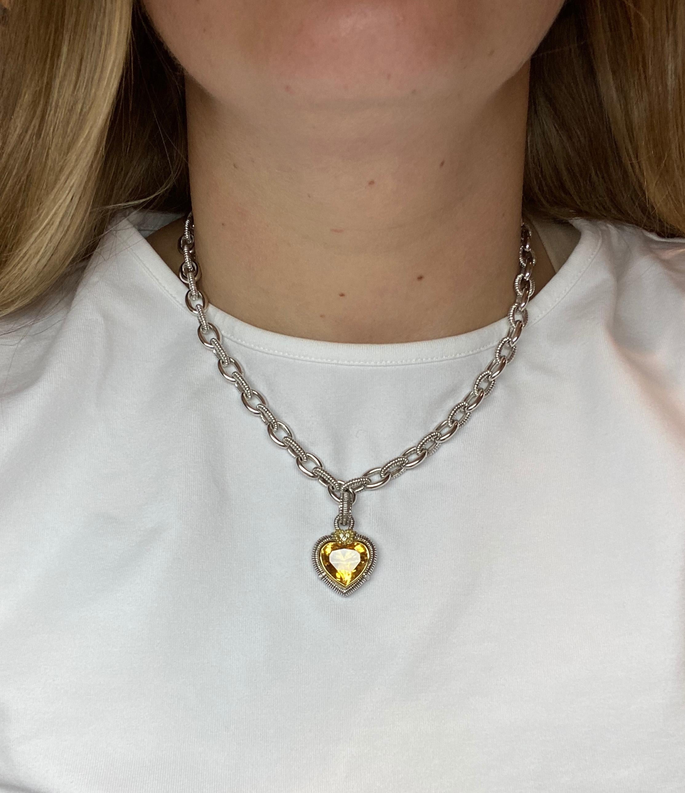 Judith Ripka Diamond & Citrine Heart Sterling Silver & 18K Gold Pendant Necklace 3