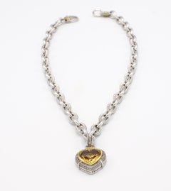 Judith Ripka Diamond & Citrine Heart Sterling Silver & 18K Gold Pendant Necklace