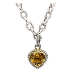 Judith Ripka Diamond & Citrine Heart Sterling Silver & 18K Gold Pendant Necklace