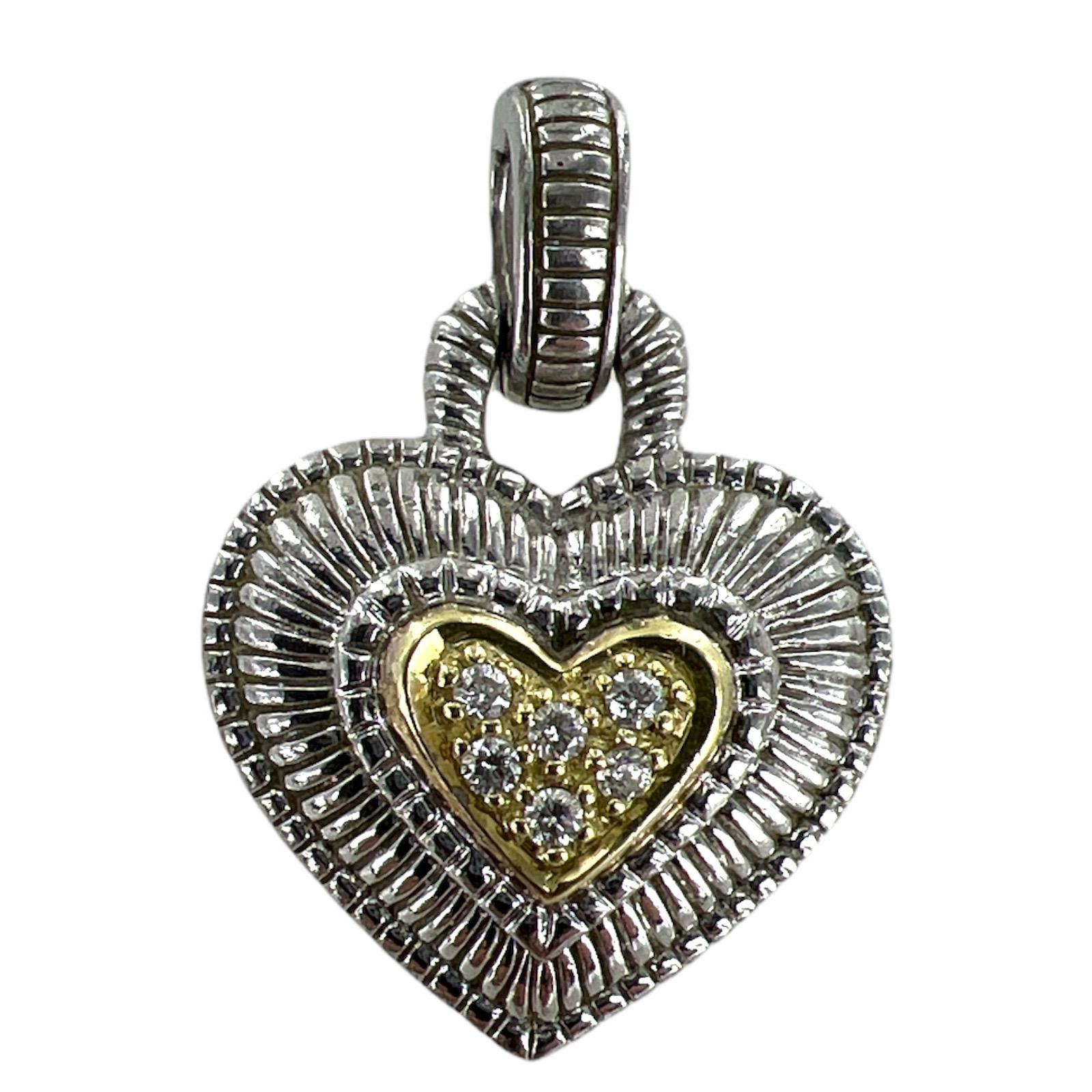 Women's Judith Ripka Diamond Heart Pendant Necklace 18K Yellow Gold Sterling Silver