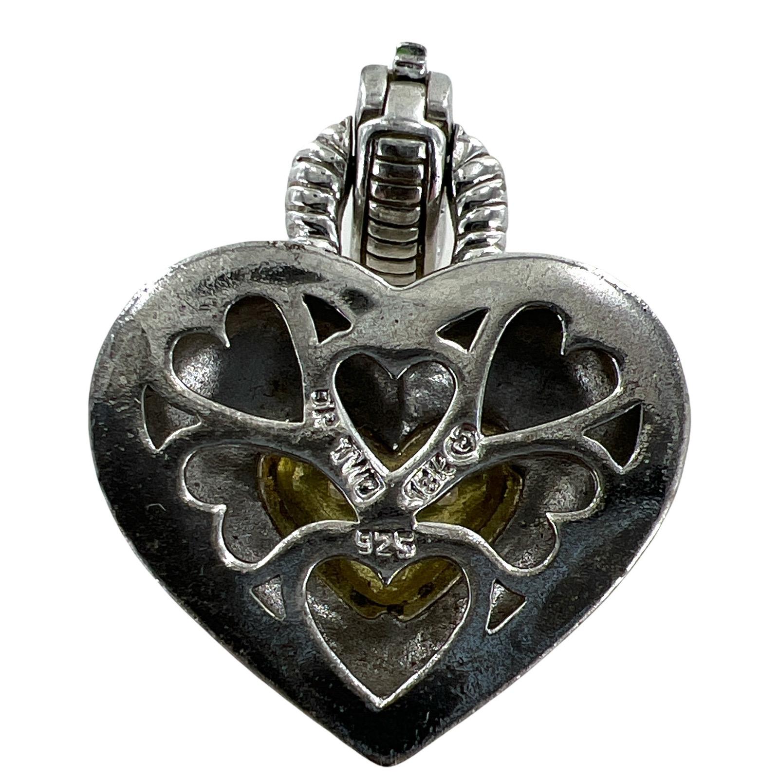 Judith Ripka Diamond Heart Pendant Necklace 18K Yellow Gold Sterling Silver 1