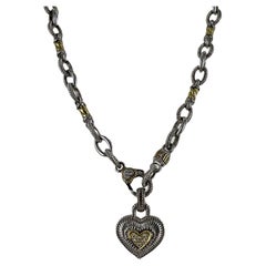 Judith Ripka Diamond Heart Pendant Necklace 18K Yellow Gold Sterling Silver