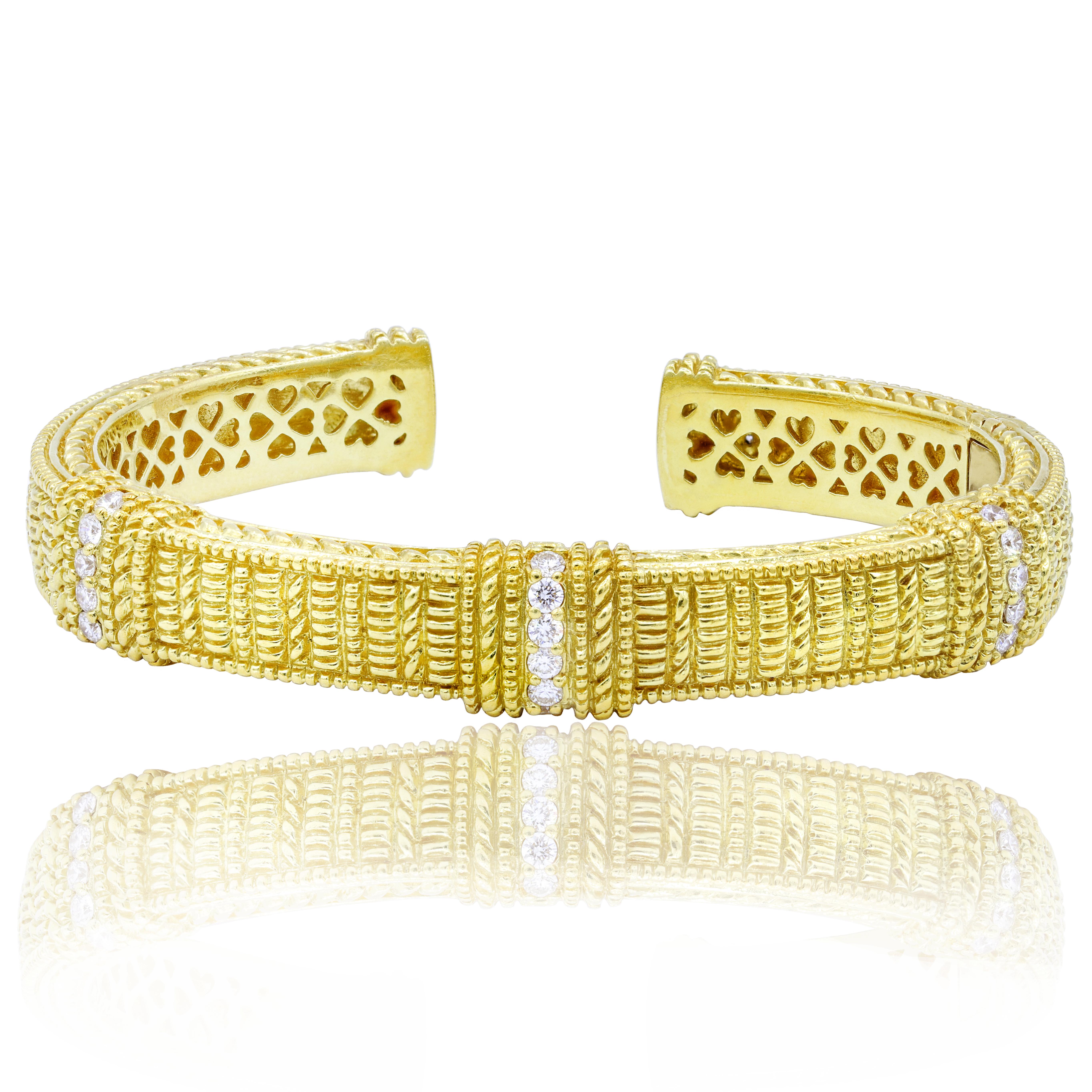 Women's Judith Ripka Diamond Hinged Bangle in 18 Karat Yellow Gold