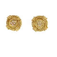 Judith Ripka Diamond Rope Stud Earring in 14k Yellow Gold