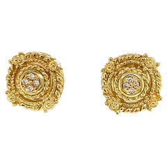 Judith Ripka Diamond Rope Stud Earring in 14k Yellow Gold