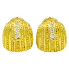 Retro Judith Ripka Diamond Textured 18 Karat Yellow Gold Earrings