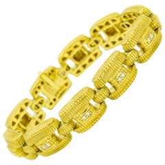 Vintage Judith Ripka Diamond Textured Yellow Gold Rectangular Link Bracelet