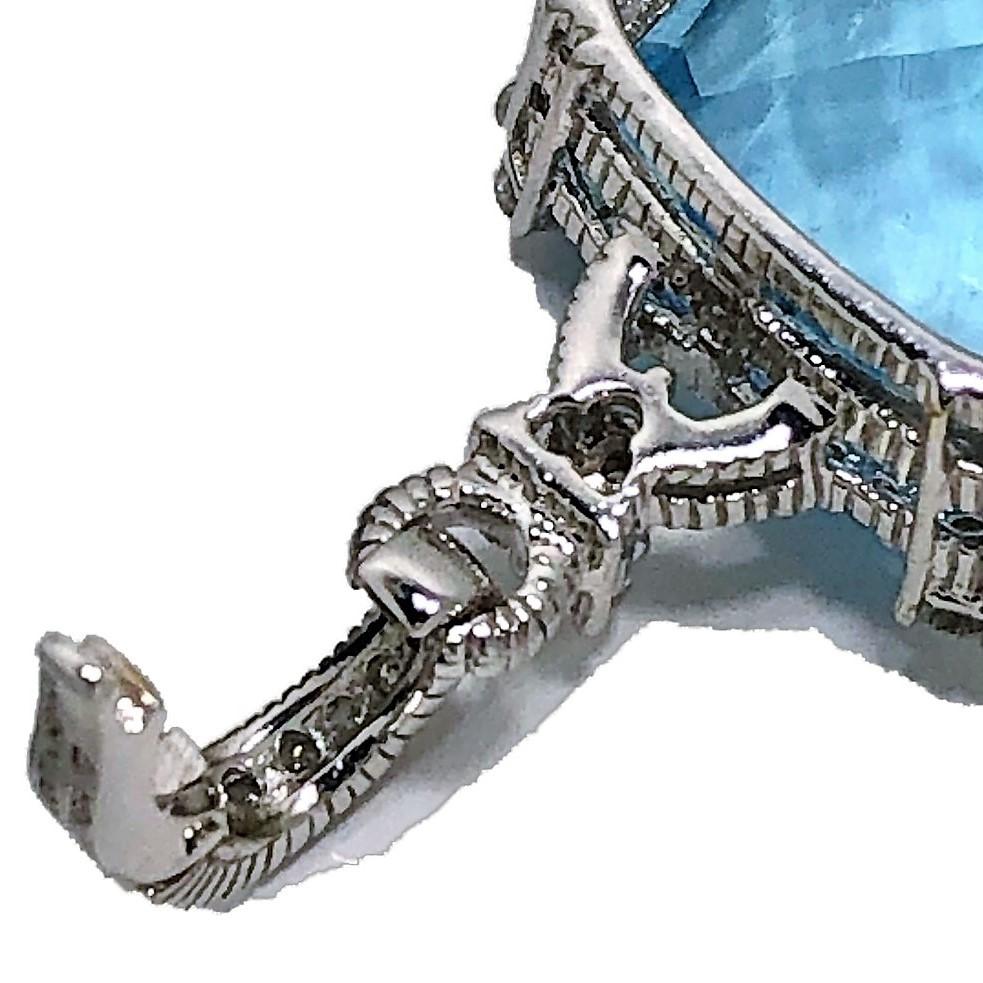 Brilliant Cut Judith Ripka Diamond, White Gold and Blue Topaz Pendant
