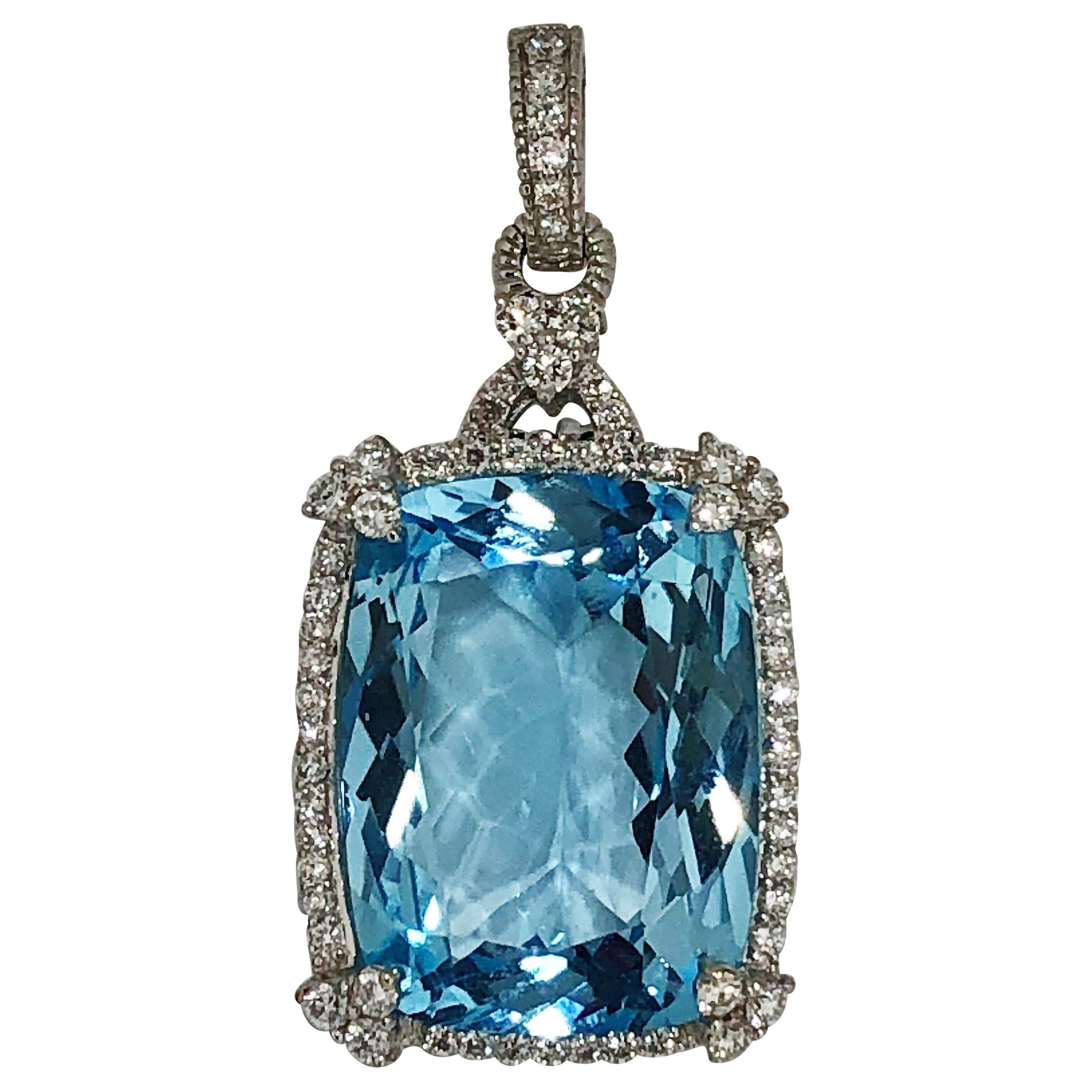 Judith Ripka Diamond, White Gold and Blue Topaz Pendant