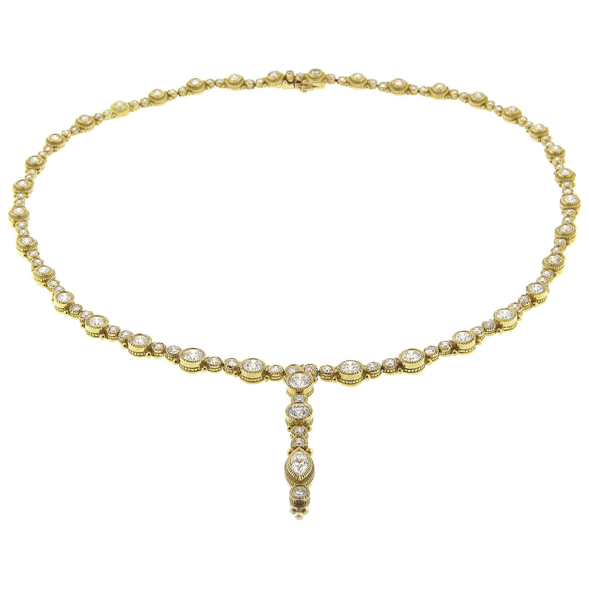 Judith Ripka Diamond "Y" Drop Tennis Necklace 7.73 Carat, with Box