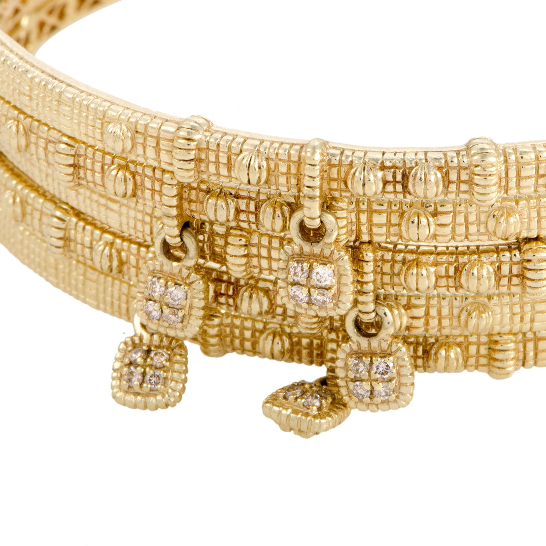 Judith Ripka Diamond Yellow Gold Five-Bangle Bracelet Set In Excellent Condition In Southampton, PA