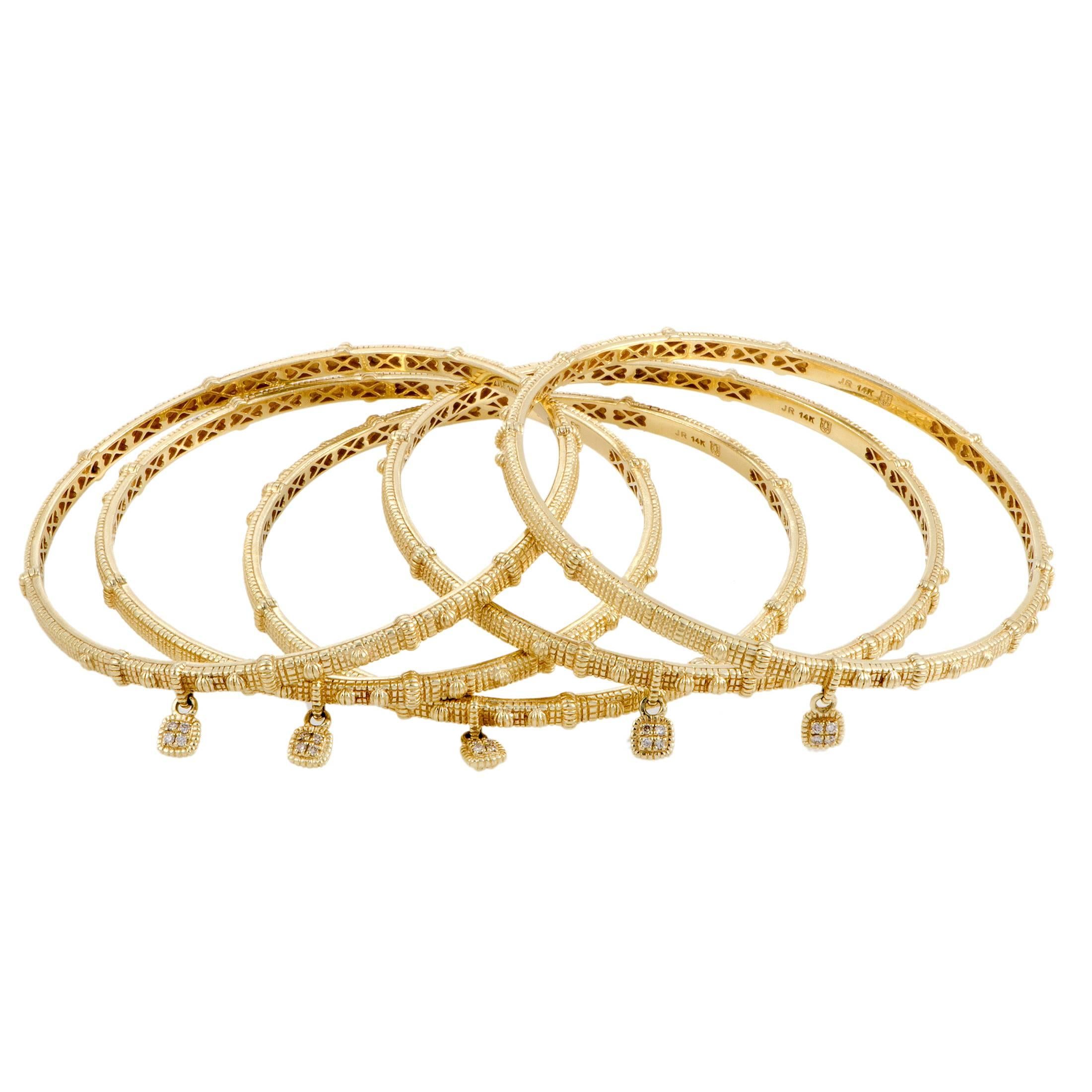 Women's Judith Ripka Diamond Yellow Gold Five-Bangle Bracelet Set