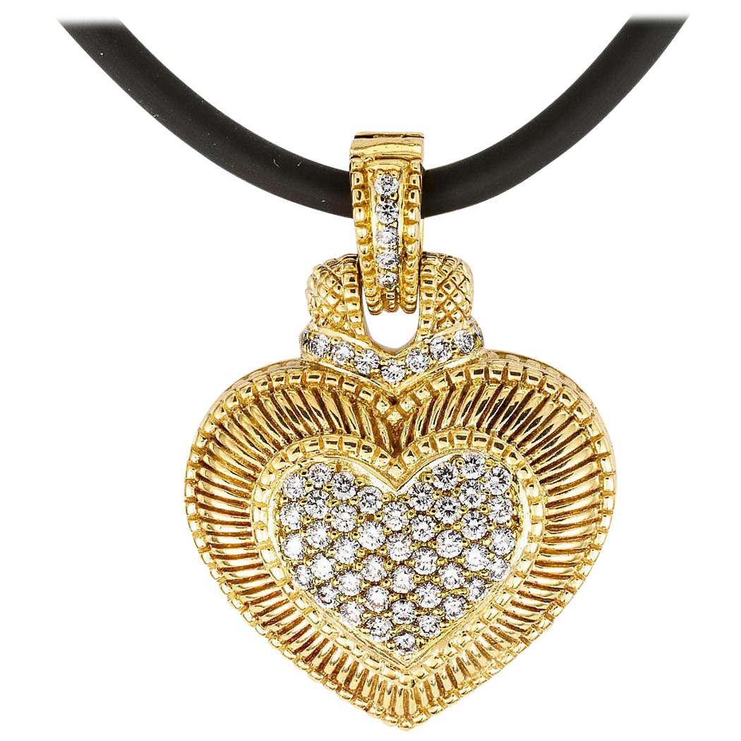 Judith Ripka Diamond Yellow Gold Heart Shaped Enhancer Pendant