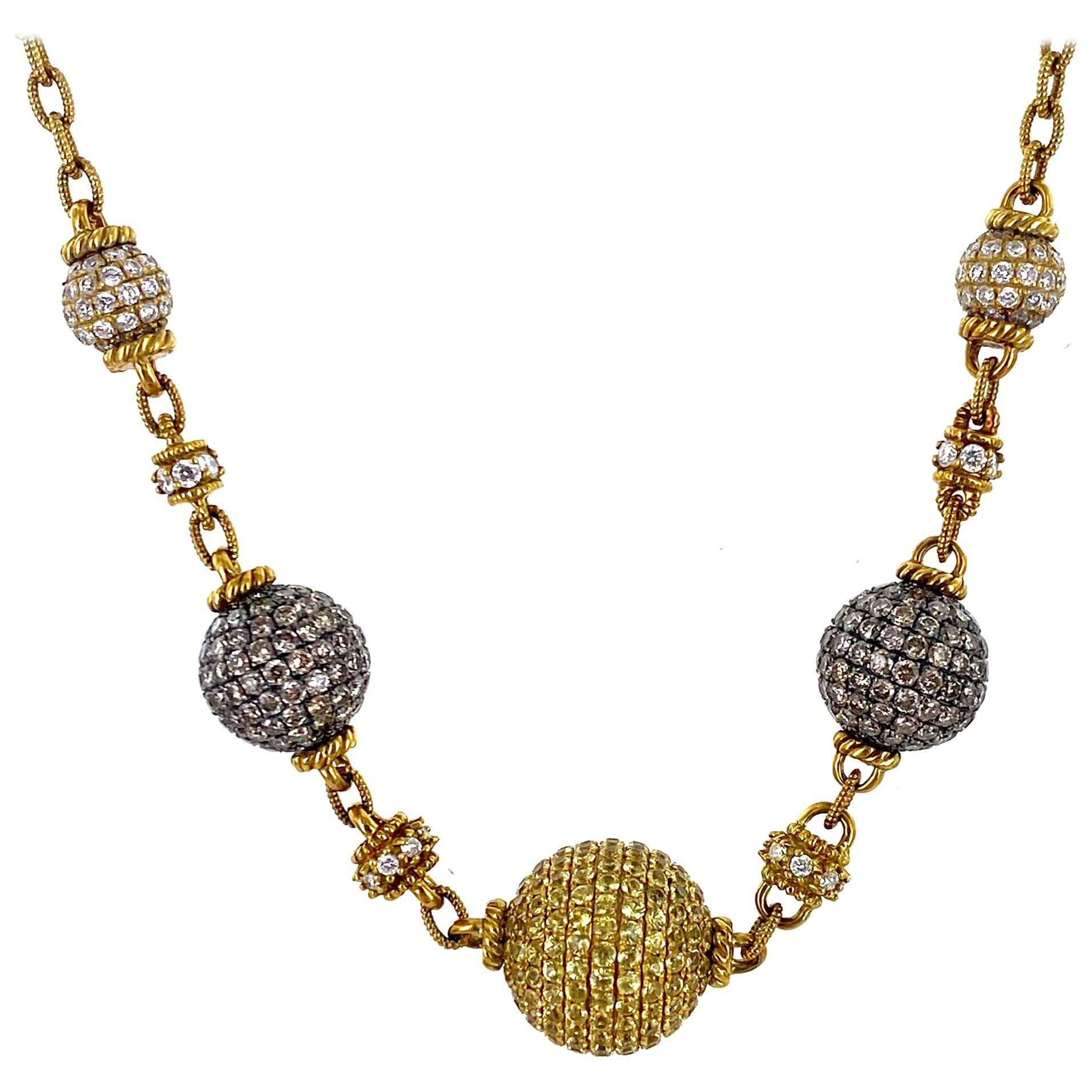 Judith Ripka Diamond Yellow Sapphire 18 Karat Yellow Gold Ball Necklace