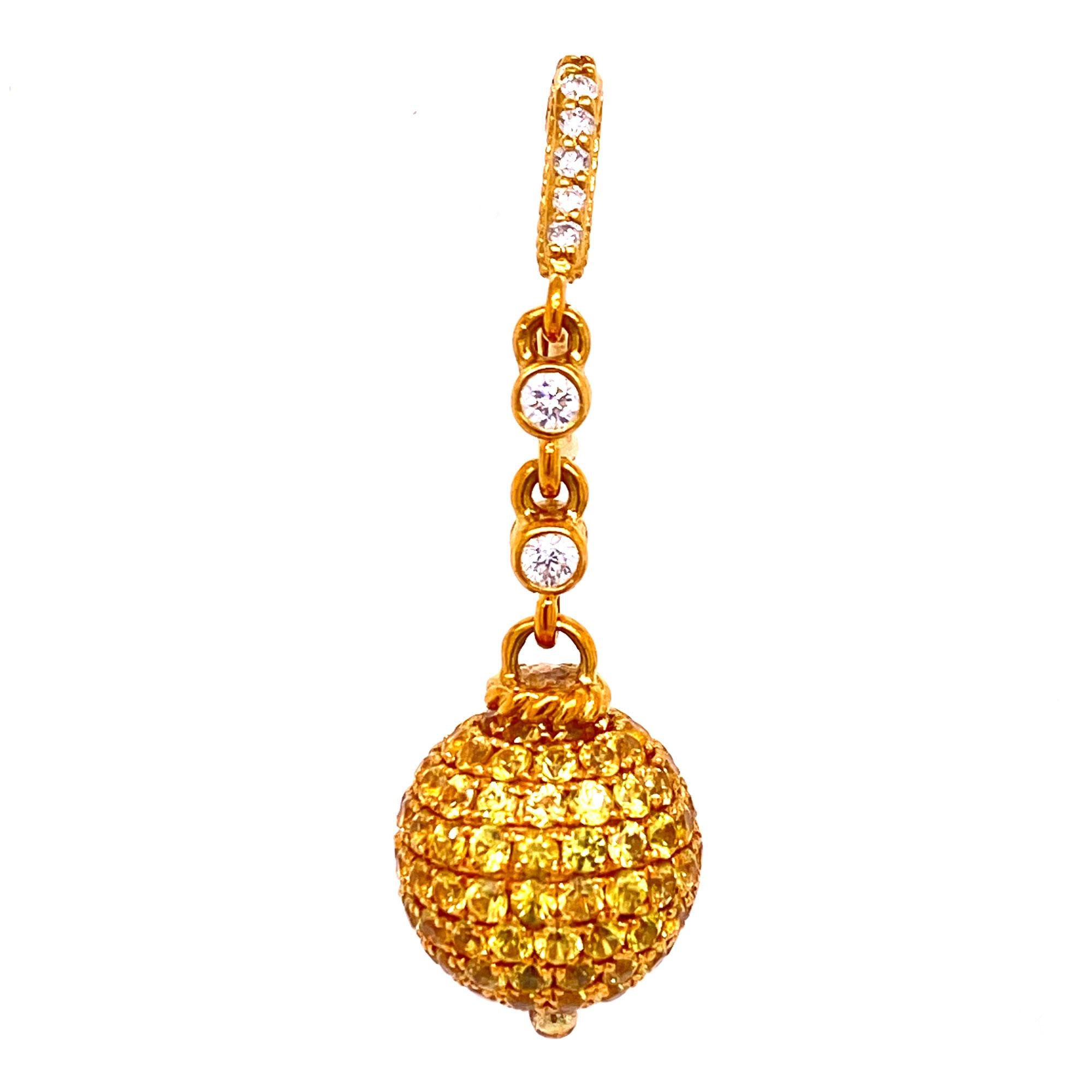 Judith Ripka Diamond Yellow Sapphire Drop 18 Karat Yellow Gold Earrings In Excellent Condition In Boca Raton, FL