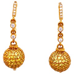 Judith Ripka Diamond Yellow Sapphire Drop 18 Karat Yellow Gold Earrings