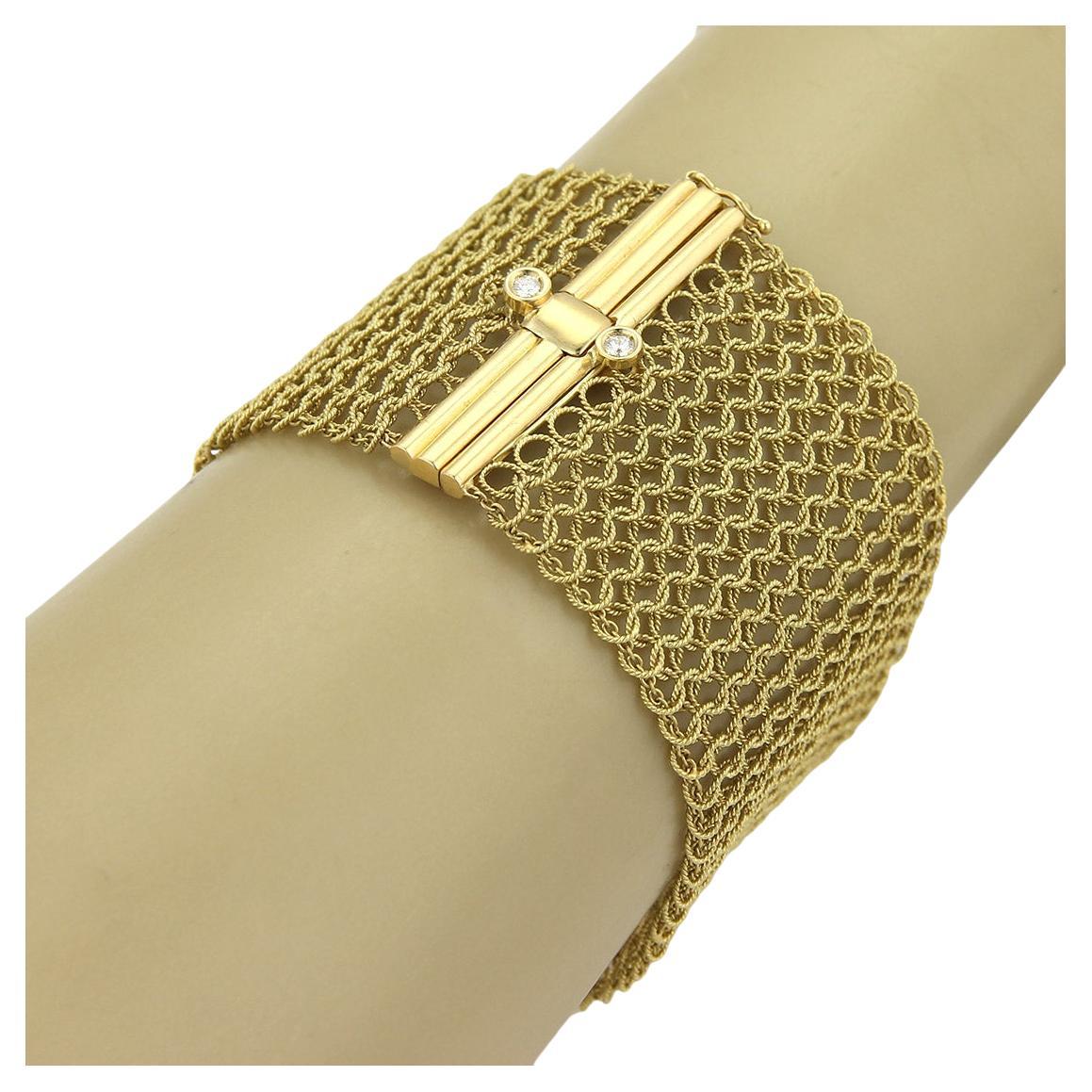 Judith Ripka Diamonds 18k Yellow Gold Wide Mesh Flex Bracelet