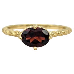 Judith Ripka East West Set Oval Cut Garnet Solitaire Ring 14 Karat Yellow Gold