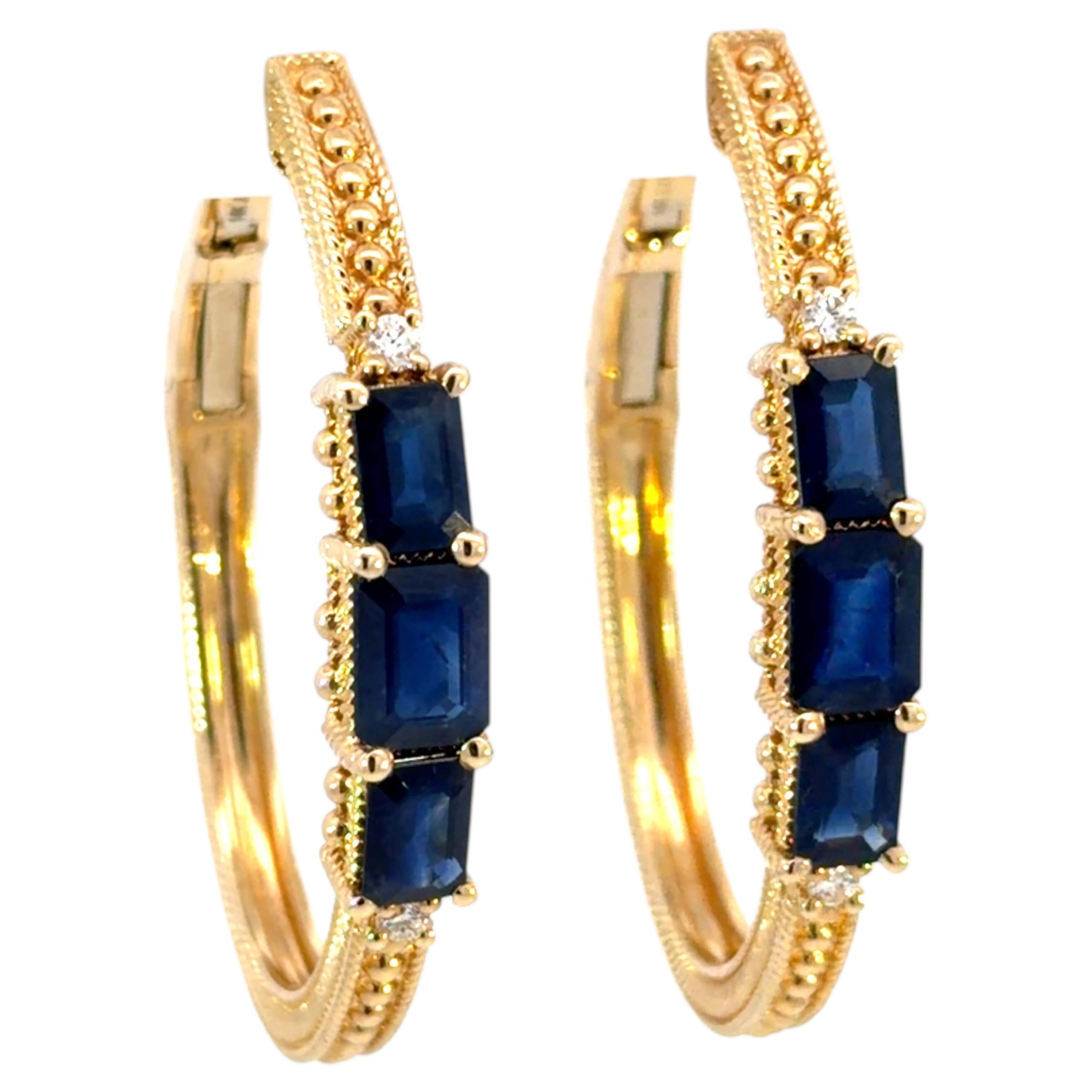 Judith Ripka Smaragdschliff Saphir Diamant Creolen 14k Gelbgold im Angebot