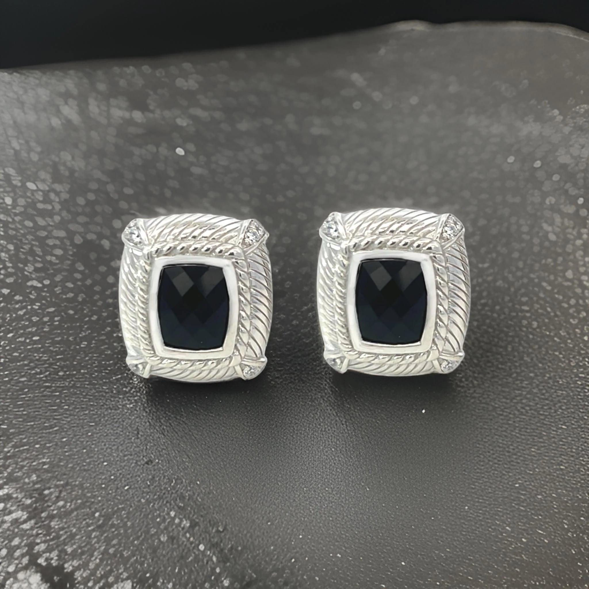Judith Ripka Estate Onyx Omega Back Earrings Sterling Silver 14 Grams For Sale 5