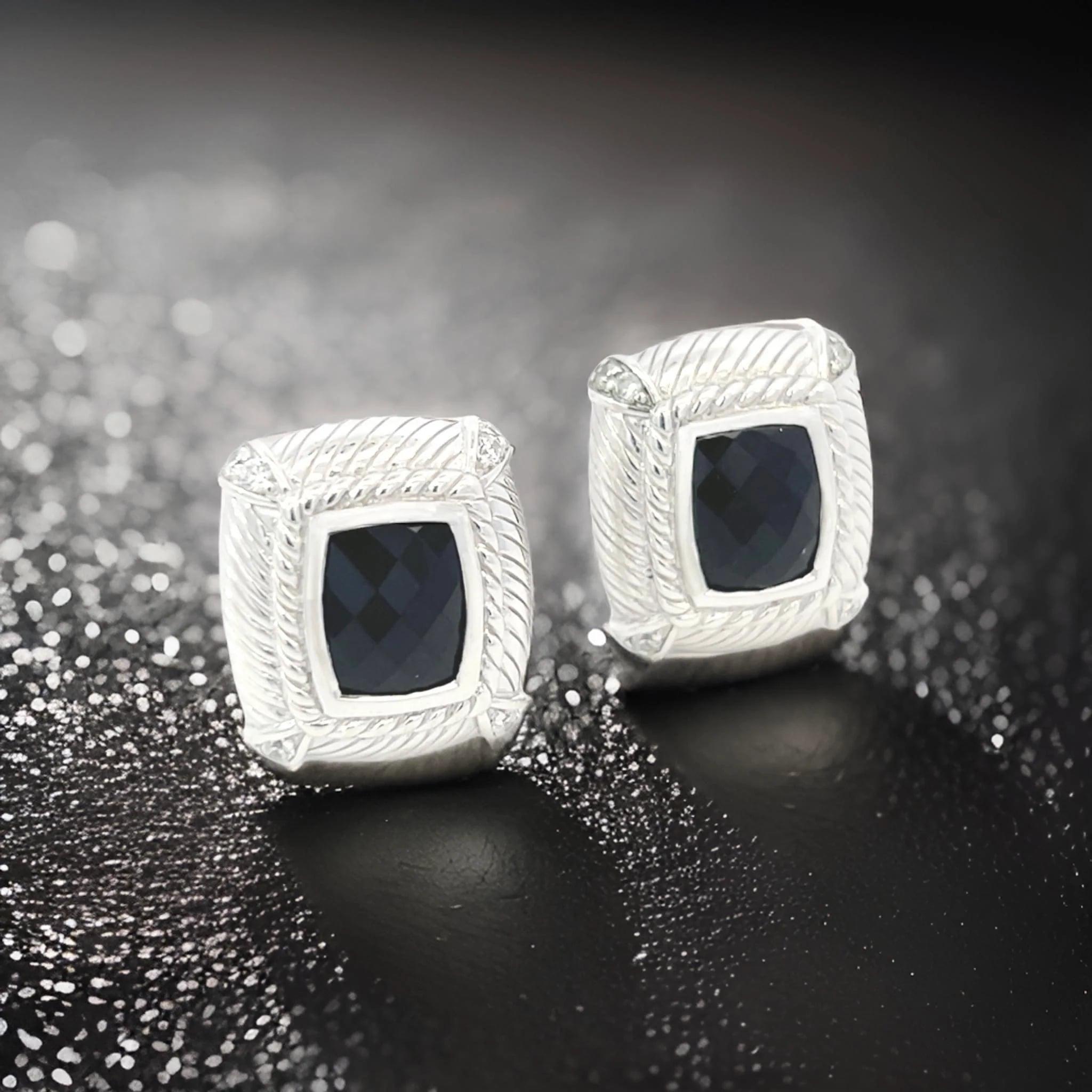 Judith Ripka Estate Onyx Omega Back Earrings Sterling Silver 14 Grams For Sale 6