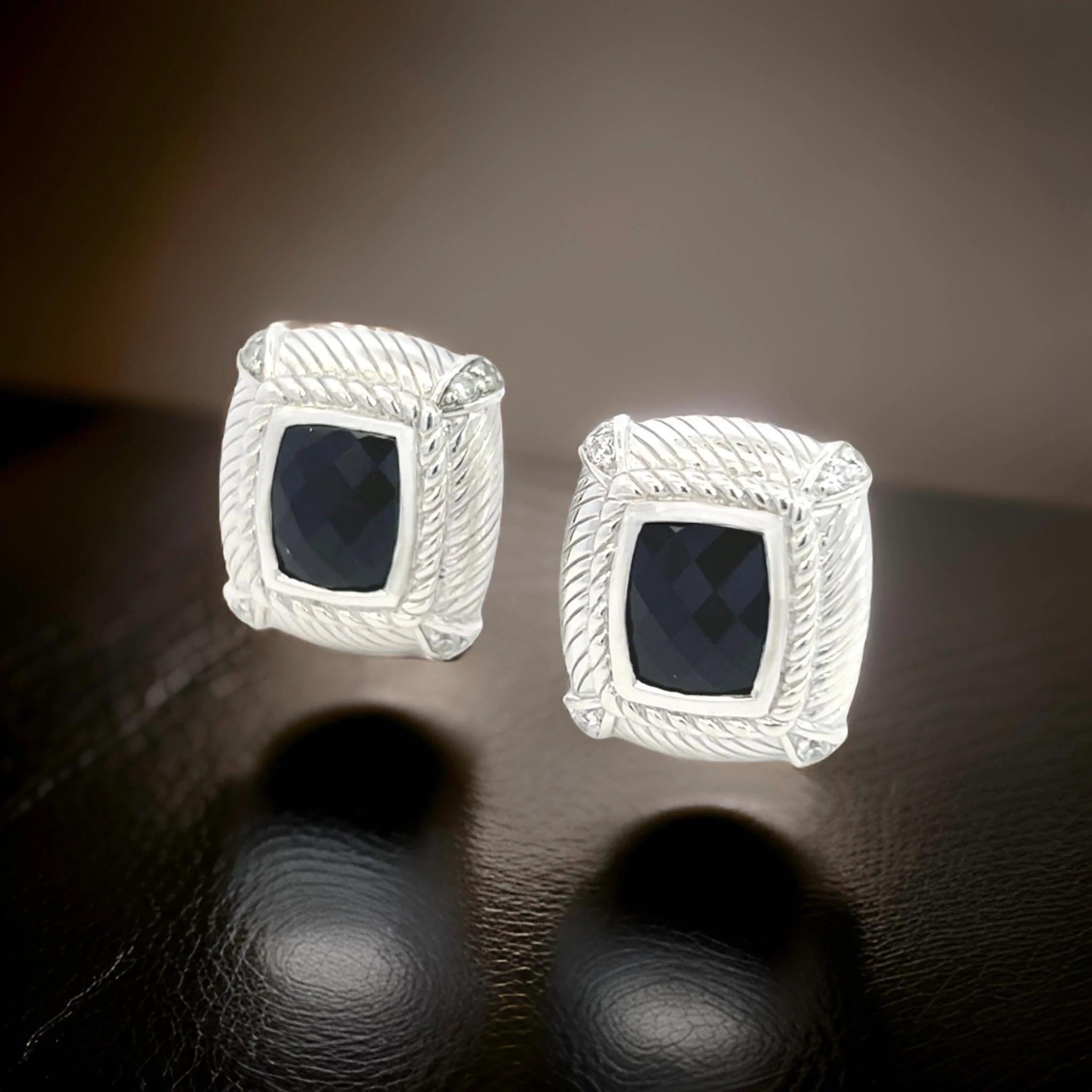 Judith Ripka Estate Onyx Omega Back Earrings Sterling Silver 14 Grams For Sale 7