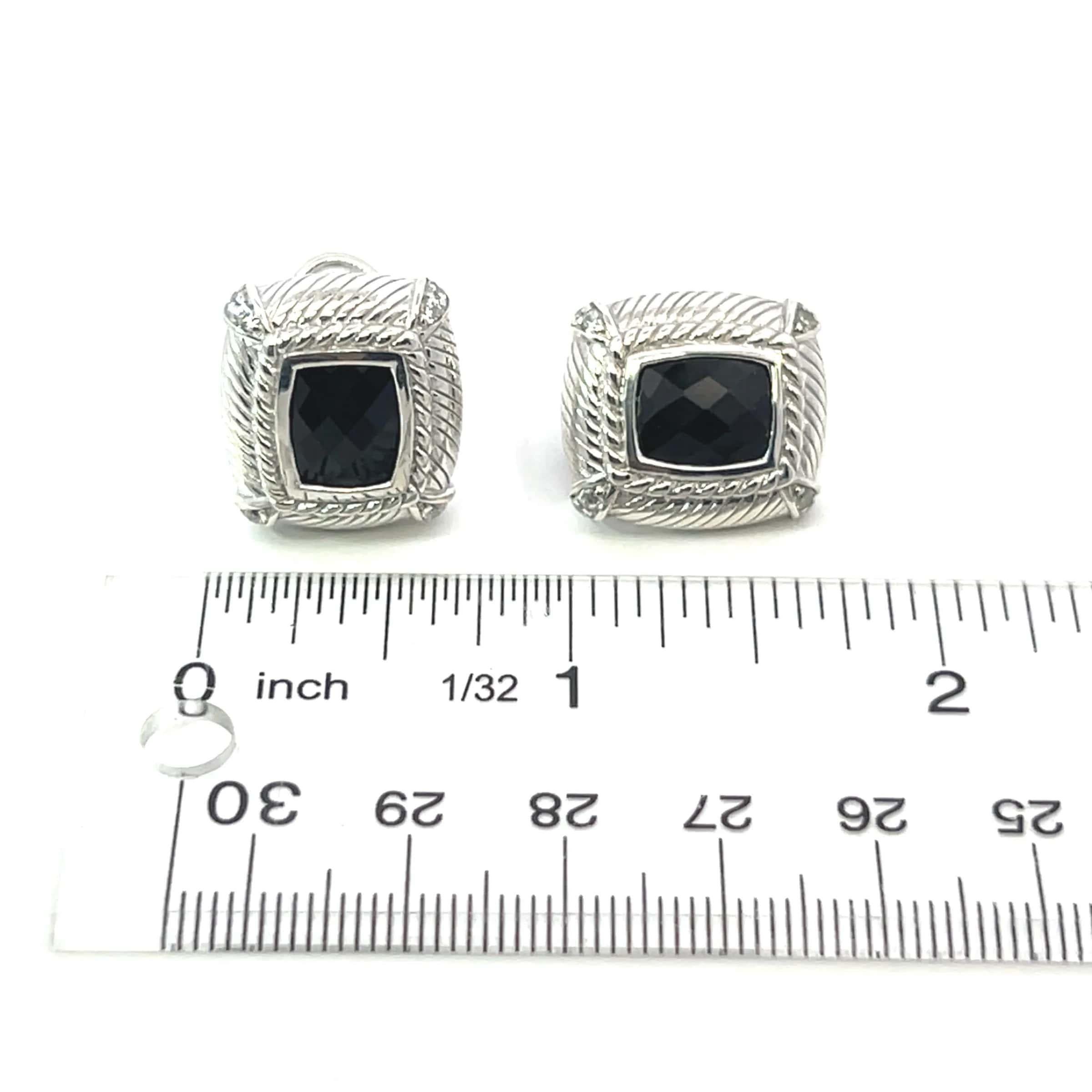 Judith Ripka Estate Onyx Omega Back Earrings Sterling Silver 14 Grams For Sale 8