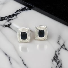 Judith Ripka Estate Onyx Omega Back Earrings Sterling Silver 14 Grams