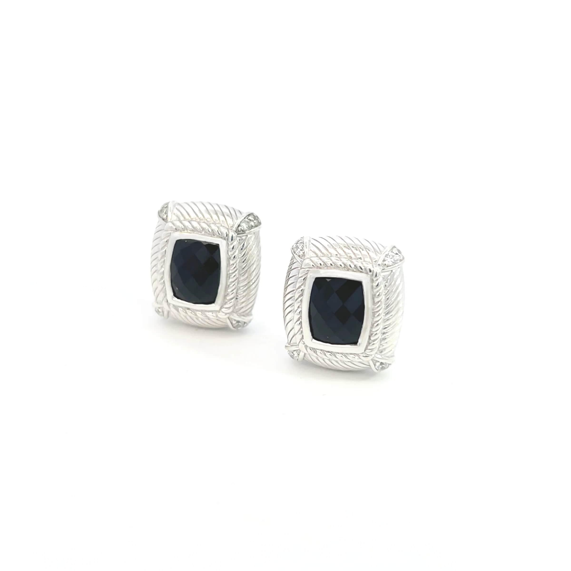 Mixed Cut Judith Ripka Estate Onyx Omega Back Earrings Sterling Silver 14 Grams For Sale