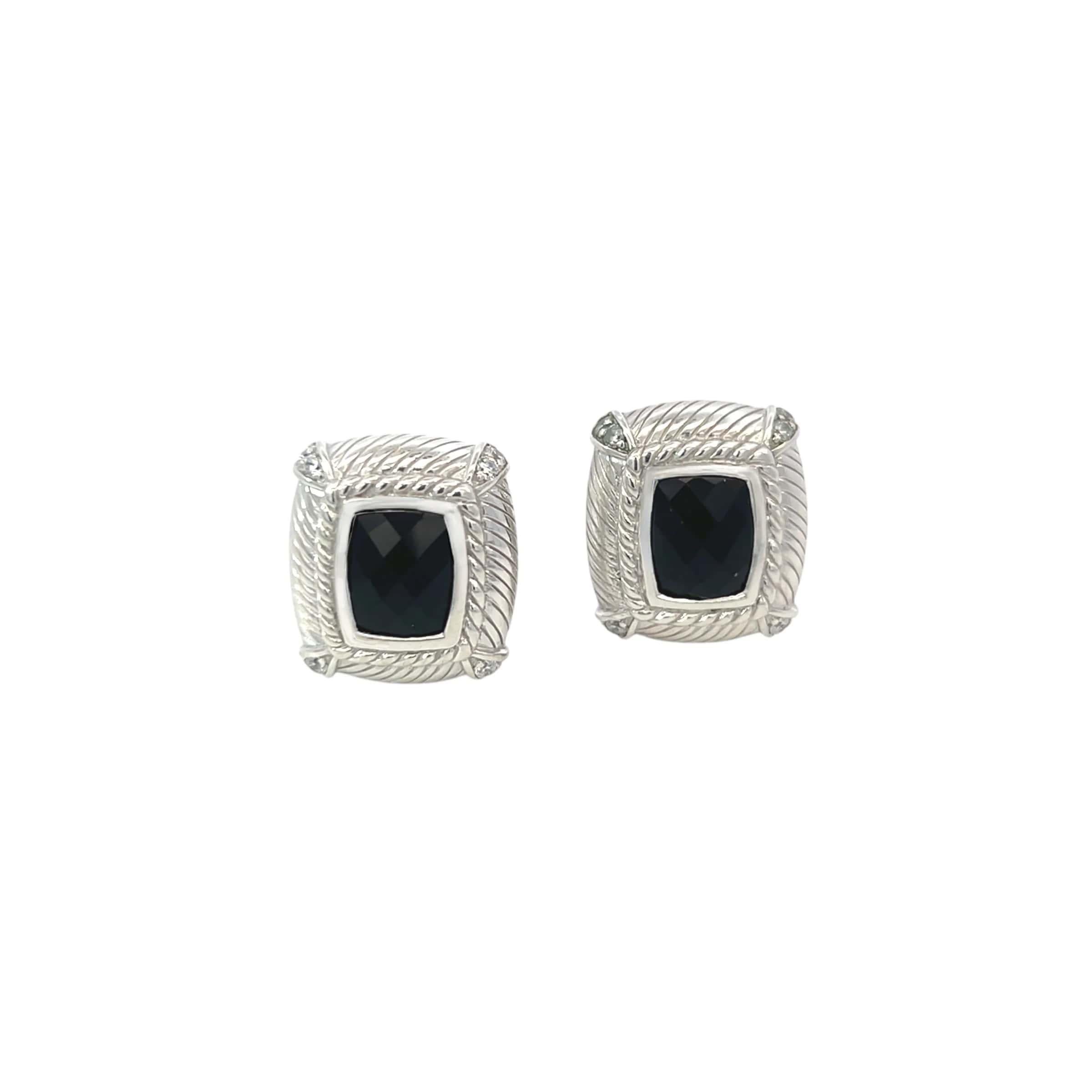 Women's Judith Ripka Estate Onyx Omega Back Earrings Sterling Silver 14 Grams For Sale