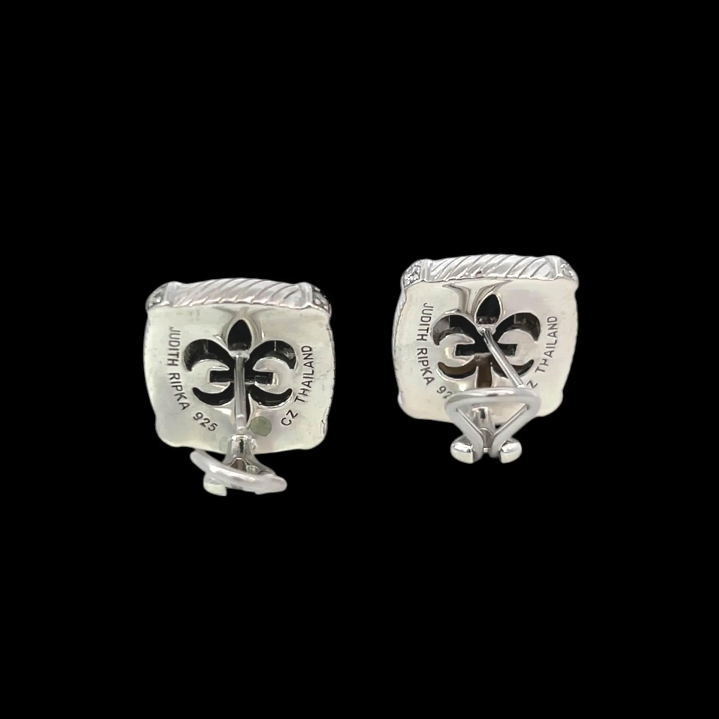 Judith Ripka Estate Onyx Omega Back Earrings Sterling Silver 14 Grams For Sale 1