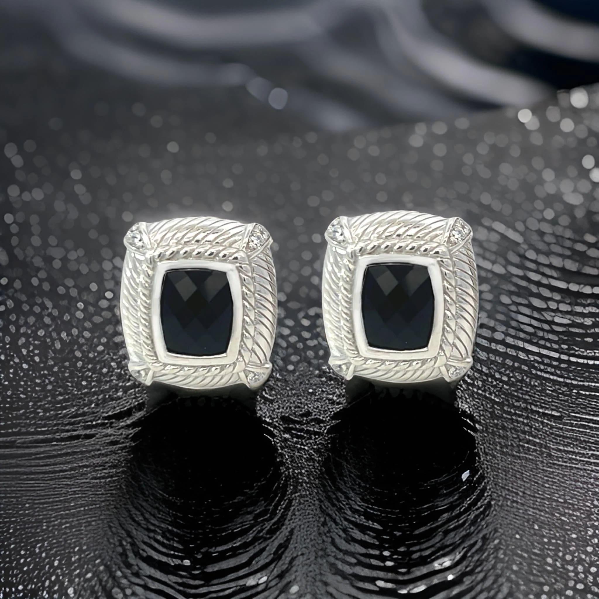Judith Ripka Estate Onyx Omega Back Earrings Sterling Silver 14 Grams For Sale 4