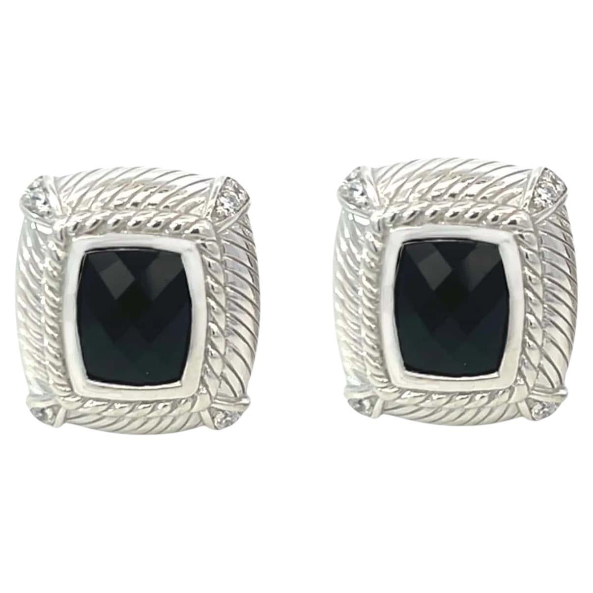 Judith Ripka Estate Onyx Omega Back Earrings Sterling Silver 14 Grams