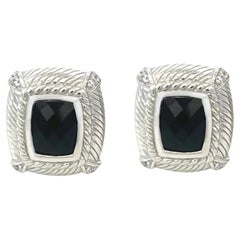 Judith Ripka Estate Onyx Omega Back Earrings Sterling Silver 14 Grams
