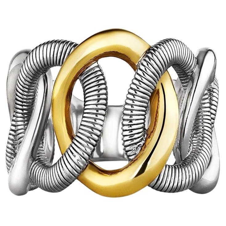 Judith Ripka, Eternity Interlocking Link Band Ring with 18K Gold For Sale