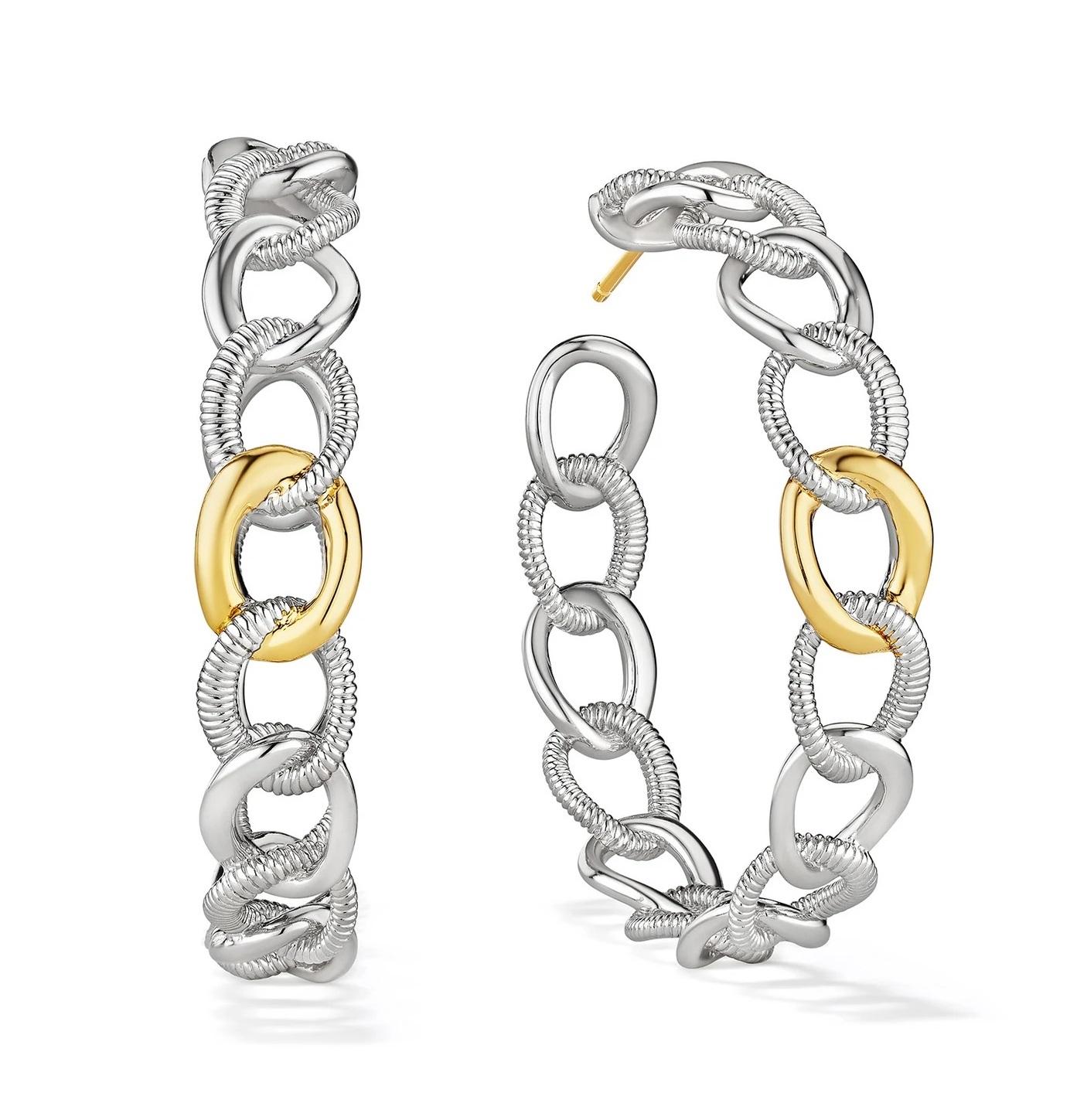 Judith Ripka, Eternity Interlocking Multilink Hoop Earrings with 18K Gold For Sale 1