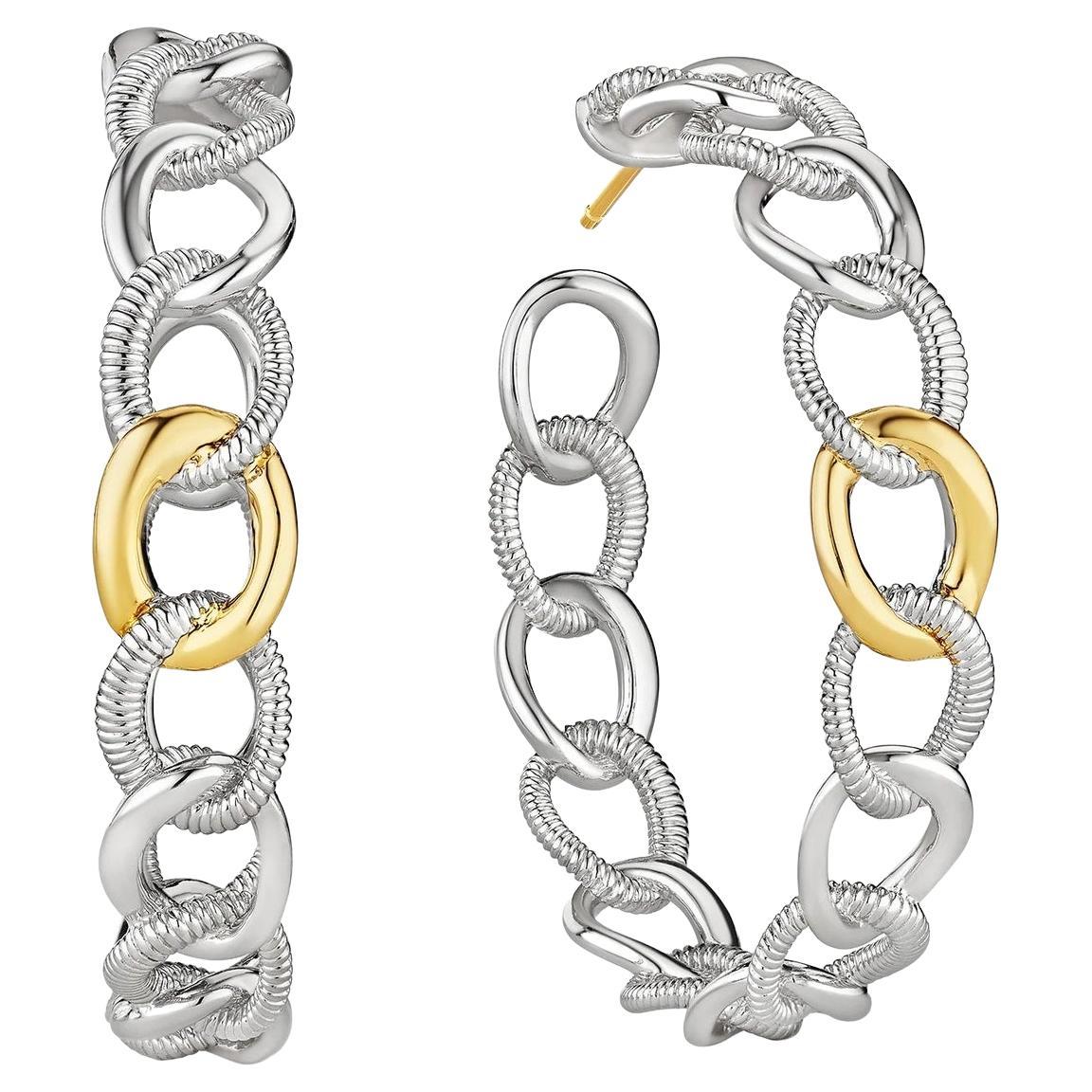 Judith Ripka, Eternity Interlocking Multilink Hoop Earrings with 18K Gold For Sale