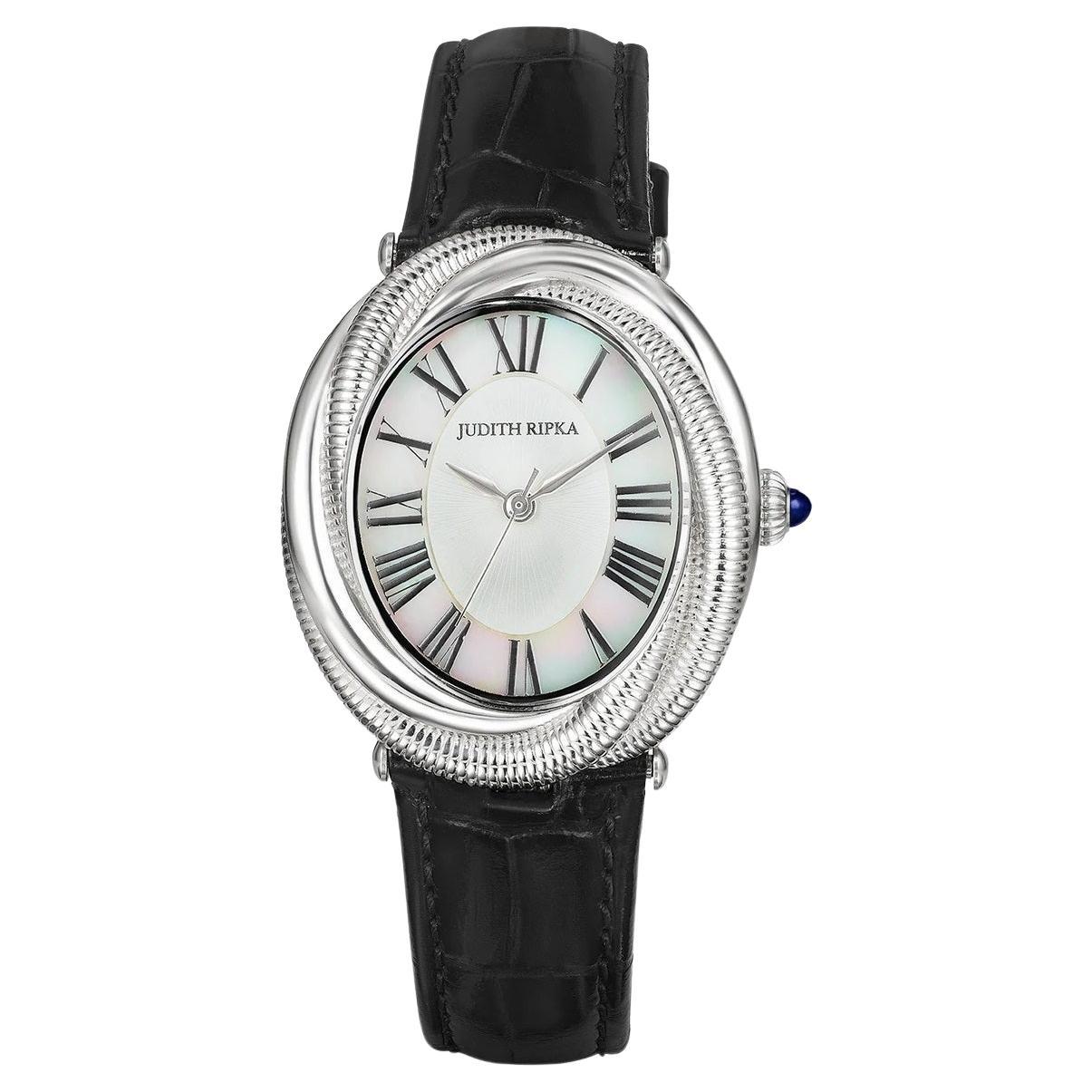 JUDITH RIPKA - Eternity Watch with Mother of Pearl, Sapphire & GENUINE CROCODILE For Sale