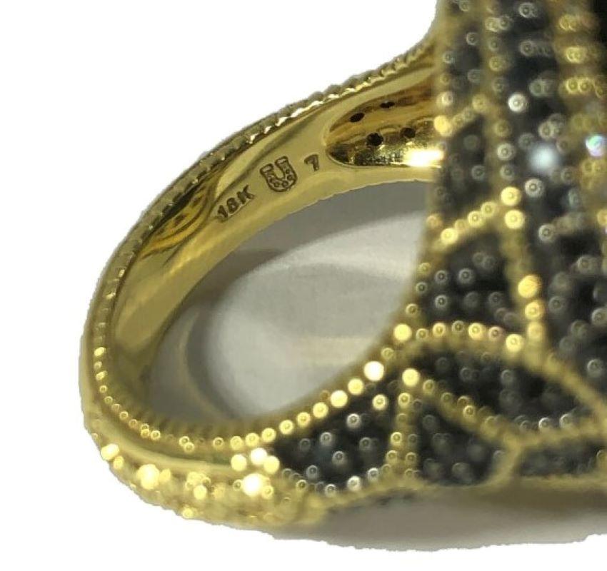 Brilliant Cut Judith Ripka Faceted Round Onyx, Black and White Diamond Ring in Yellow Gold