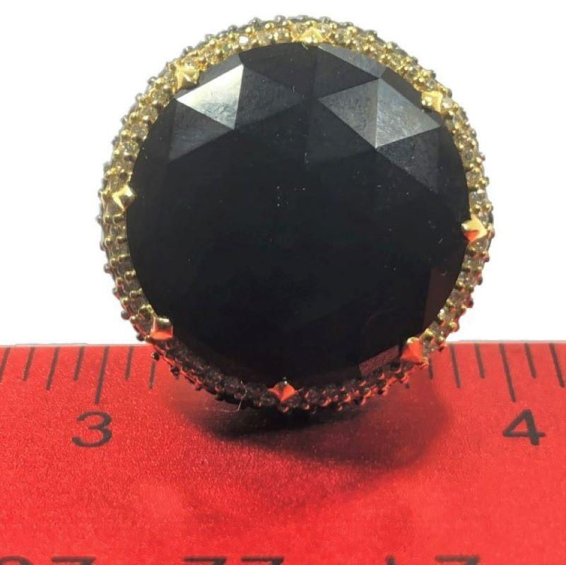 Women's Judith Ripka Faceted Round Onyx, Black and White Diamond Ring in Yellow Gold