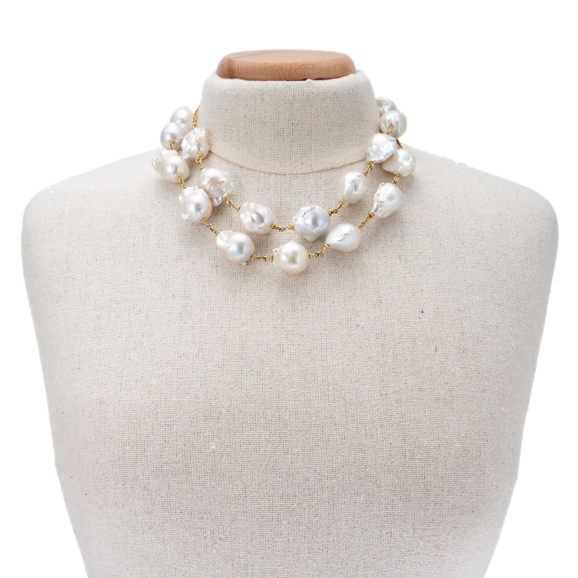 Round Cut Judith Ripka Freshwater Pearl Yellow Gold Paloma Necklace For Sale