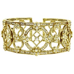 Judith Ripka Garland 18 Karat Yellow Gold Diamond Cuff Bracelet