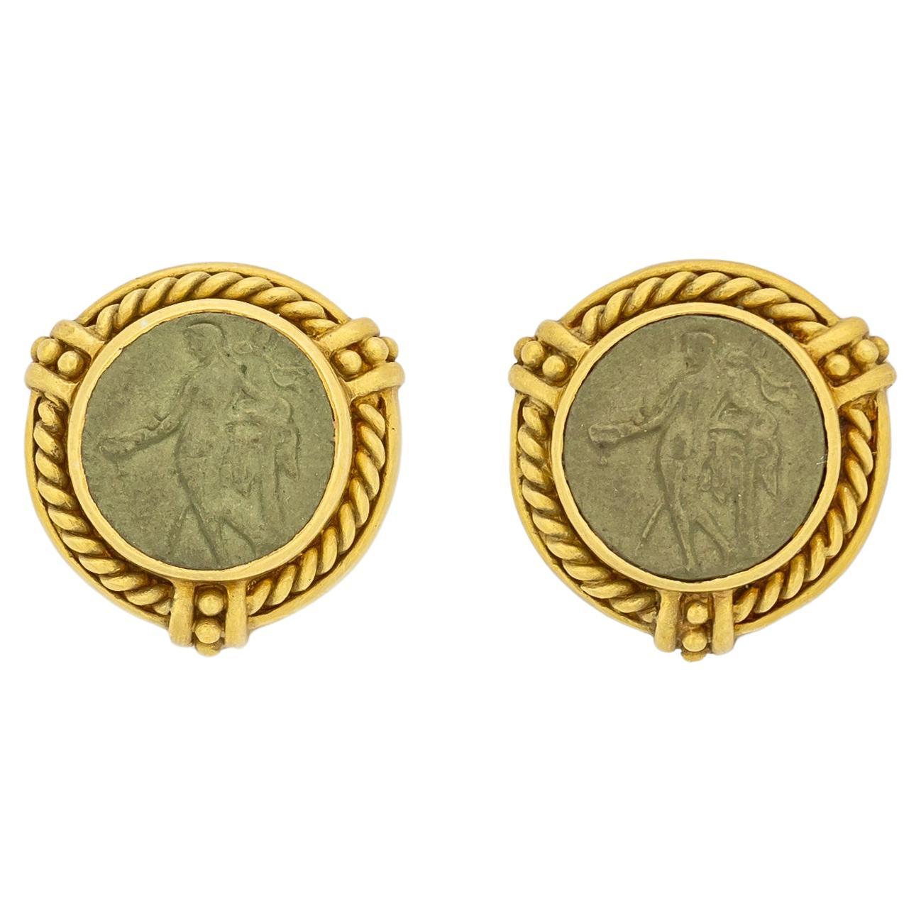 Judith Ripka Gold and Lava Stone Earrings For Sale